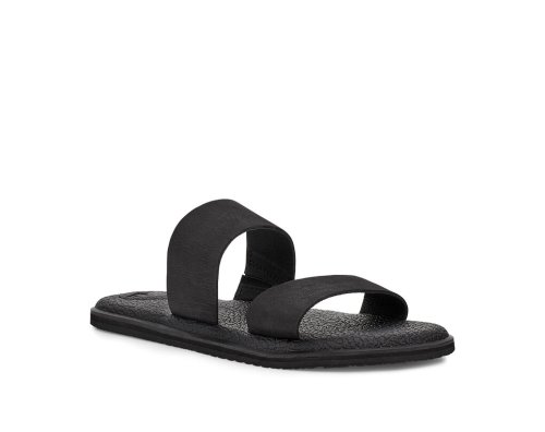 Sanuk Yoga Gora Leather - Sanuk Slides Womens Black - Philippines EJUBIK475